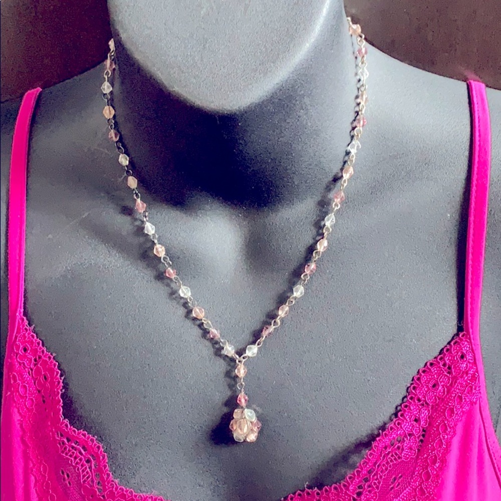 Necklace light pink see through beaded in chain
